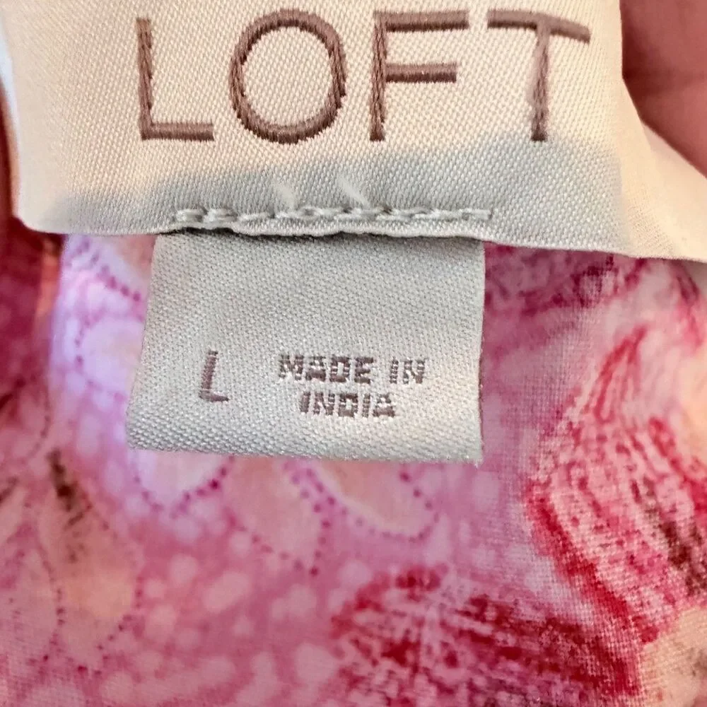 Floral Peplum Blouse Pink Puff Sleeve Cottagecore Boho Soft Modal Large by LOFT